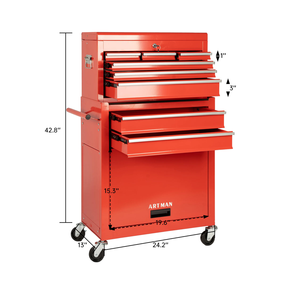 8-Drawer Rolling Tool Chest with Lockable Wheels, Sliding Drawers, Detachable Top & Adjustable Shelf – Heavy Duty