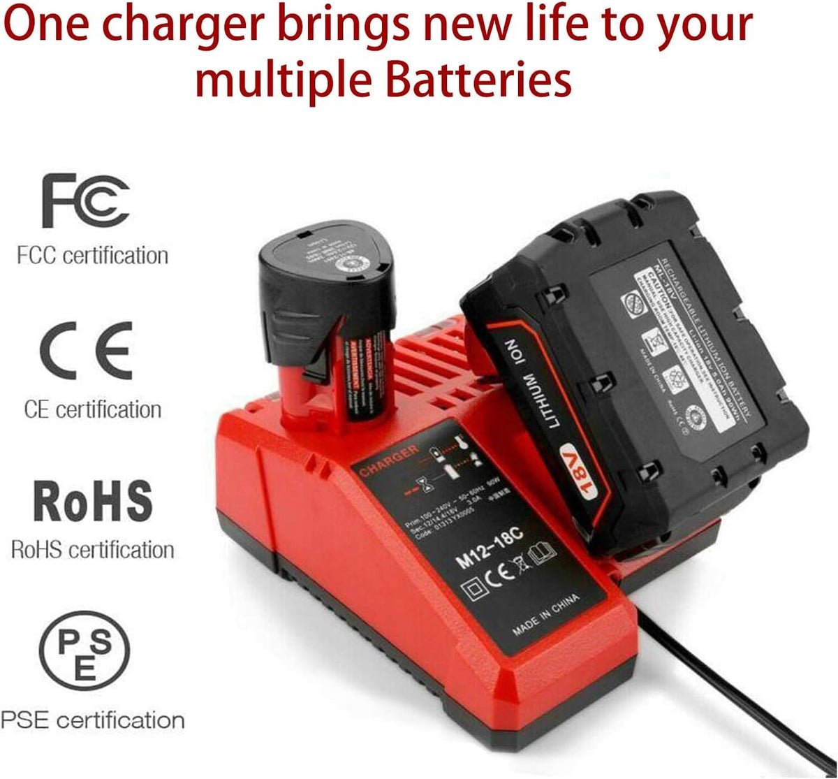 Replacement Charger for Mil-Waukee M-12 & for M-18 Multi-Volatge Rapid Charger for 48-59-1812 MK 12 Volt and 18 Volt XC Battery 48-11-2420 48-11-1815 48-11-1840 48-11-1841 48-11-1850