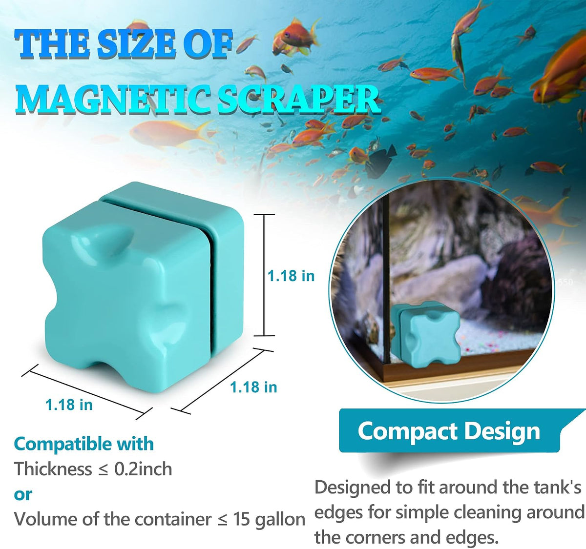 Magnetic Aquarium Fish Tank Glass Algae Scrapers Glass Cleaner Scrubber Clean [Compact, Scratch-Free, Non-Slip