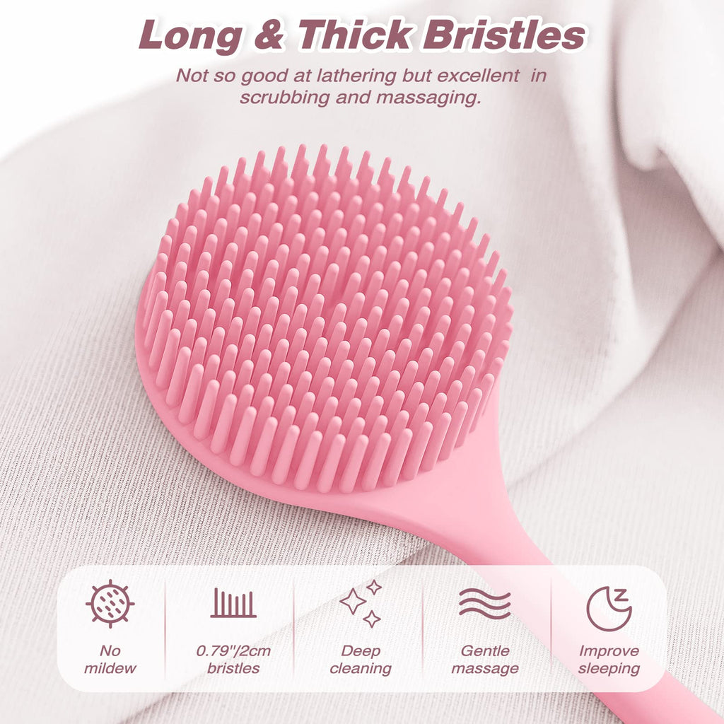 Silicone Back Scrubber & Soft Bath Glove Set 2PCS Pink
