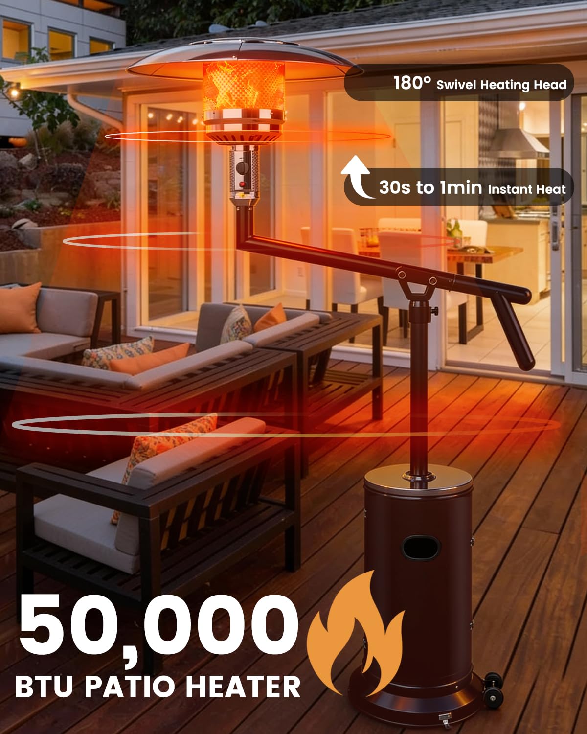 Perfect Position Pyramid Patio Heater,Outdoor Heater with Swivel Arm