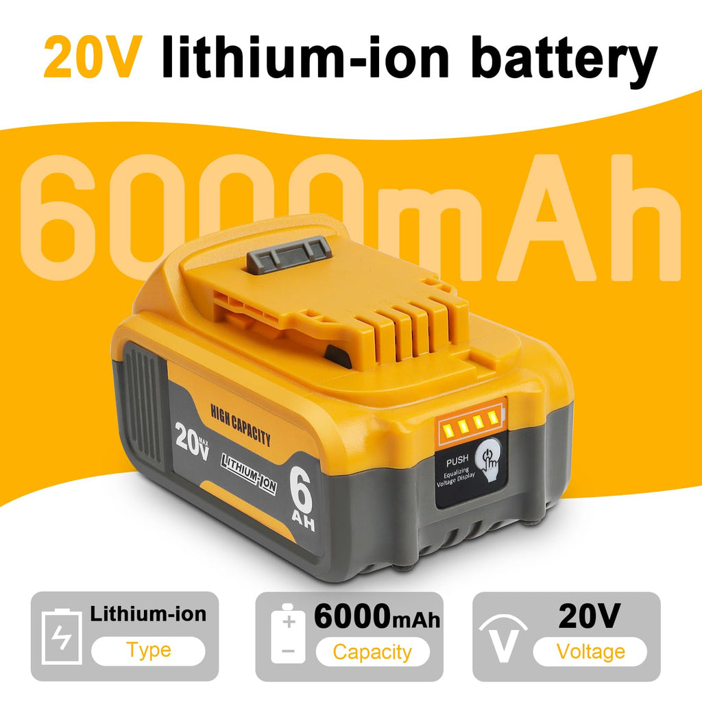 20V 6.0Ah Replacement Battery Compatible with Dewalt 20V Tools