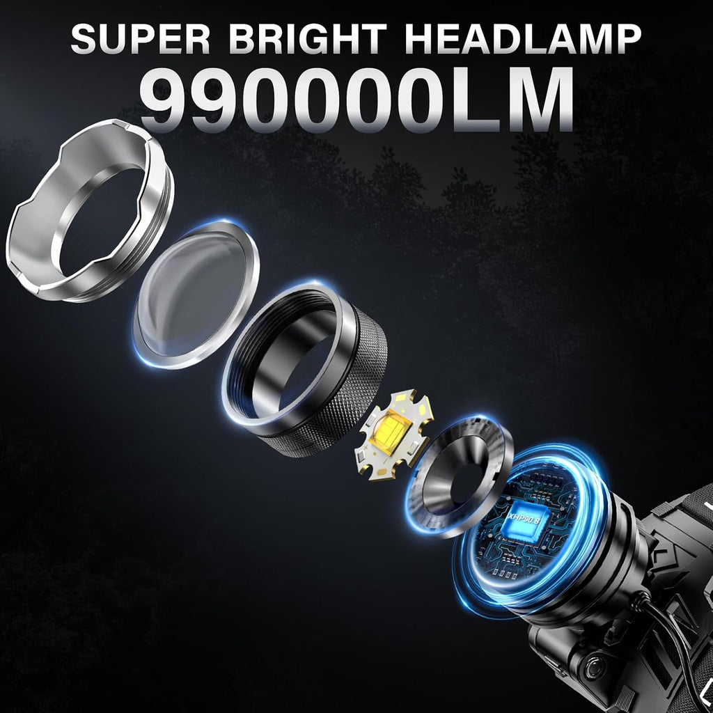 LED Rechargeable Super Bright Headlamp, 99000 High Lumens Head lamp