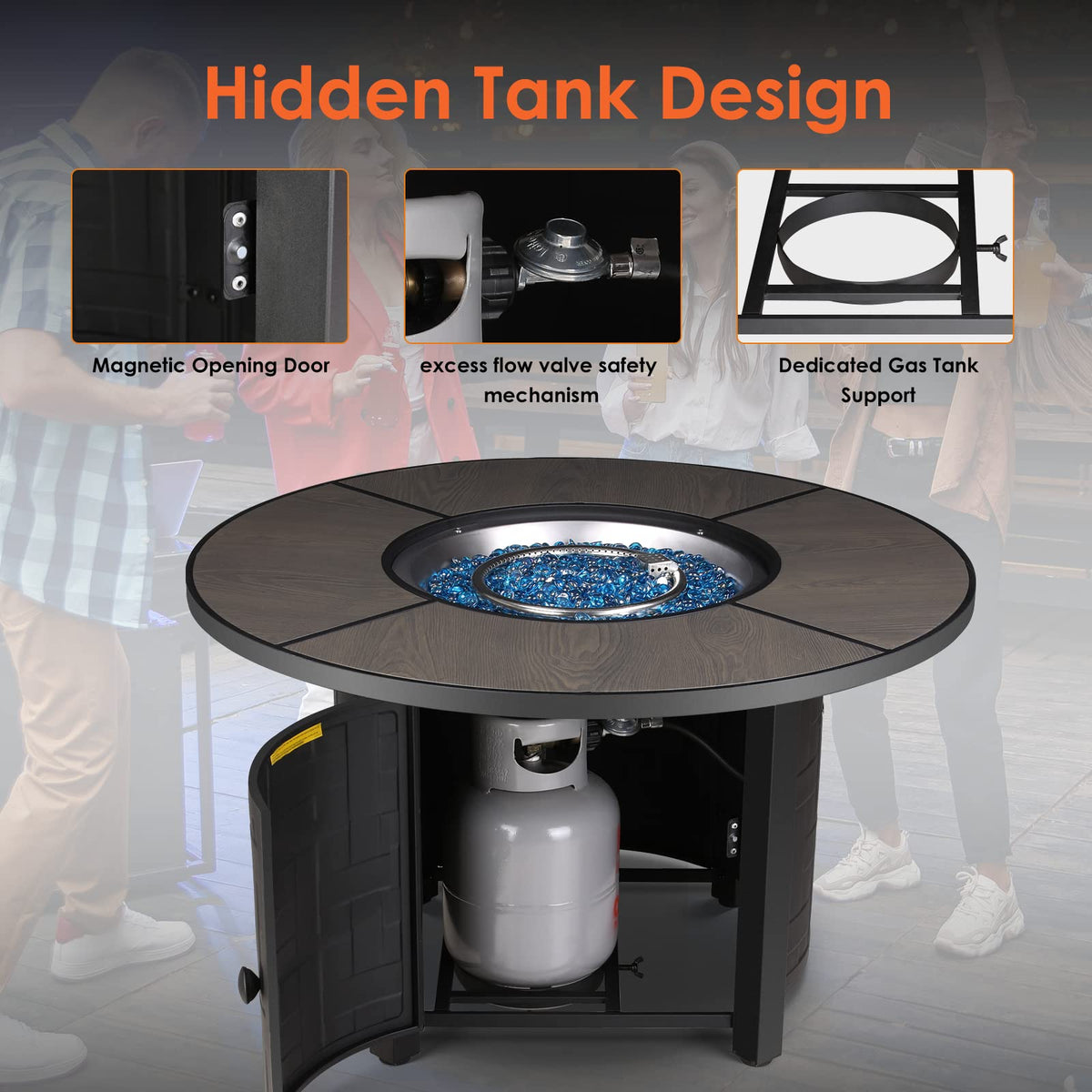 42-Inch Round Propane Fire Pit Table, 50,000 BTU