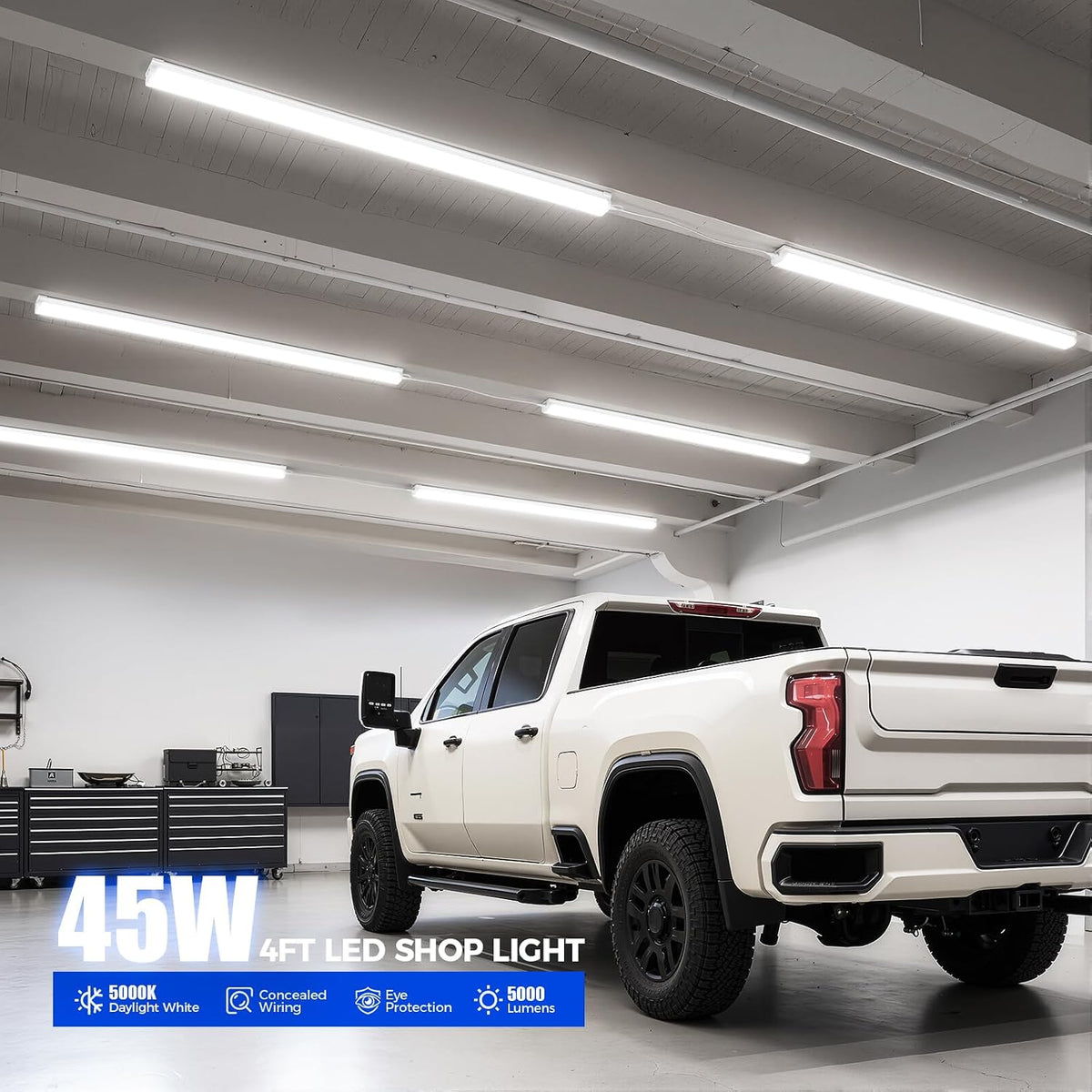 Barrina LED Shop Lights 4FT for Workshop, Garage, 45W 5000LM 5000K, 2 Packs
