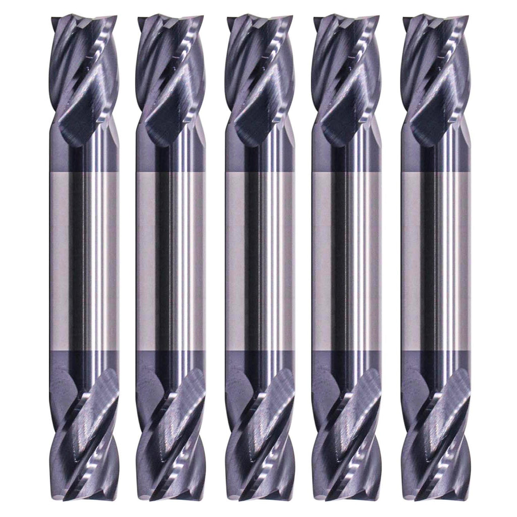 5Pcs 3/8" 4 Flute Solid Carbide Square End Mill - Double End - AlTiN Coated
