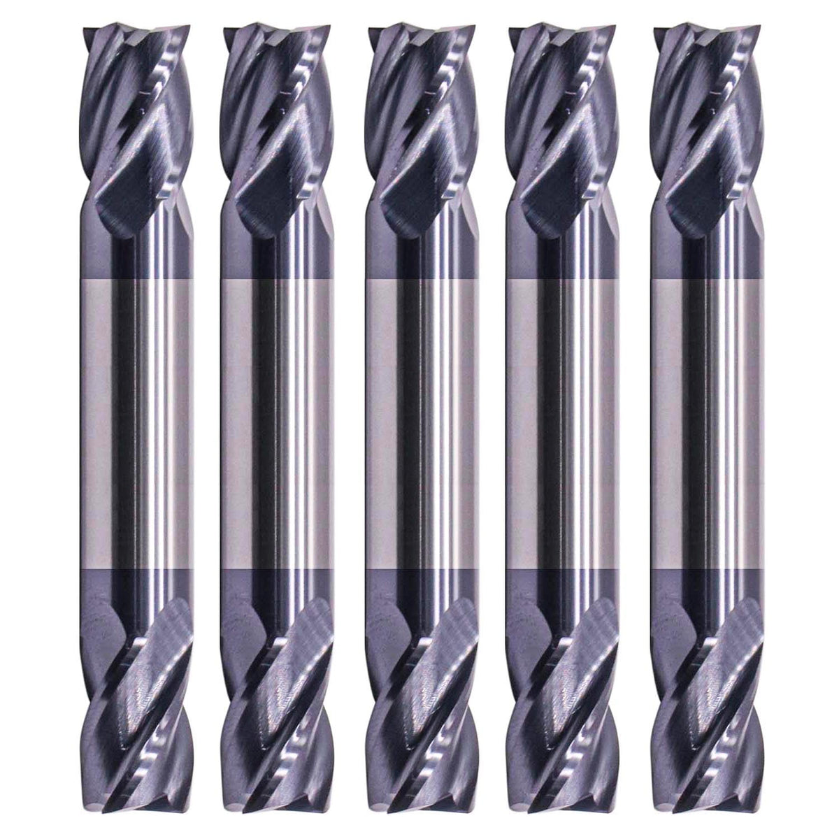 5Pcs 3/8" 4 Flute Solid Carbide Square End Mill - Double End - AlTiN Coated