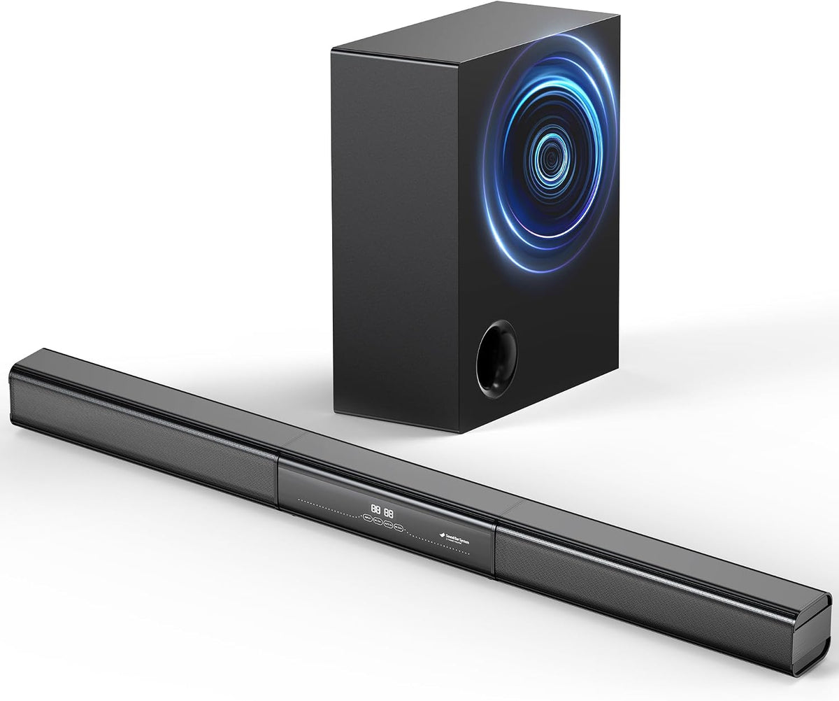 2.1 Channel Sound Bar with Wired Subwoofer, Dorby Audio 35in Detachable TV Soundbar, Bluetooth, HDMI-ARC, Optical