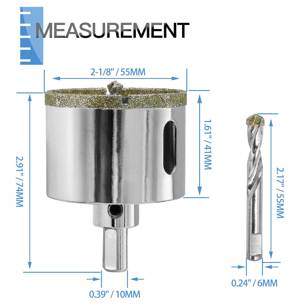 2-1/8" / 55mm Diamond Hole Saw with Center Drill Bit, Jamiikury Tile Hole Saw Glass Hole Cutter for Ceramic Glass Tile Porcelain Marble