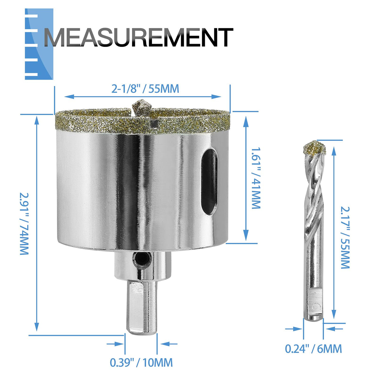 2-1/8" / 55mm Diamond Hole Saw with Center Drill Bit, Jamiikury Tile Hole Saw Glass Hole Cutter for Ceramic Glass Tile Porcelain Marble