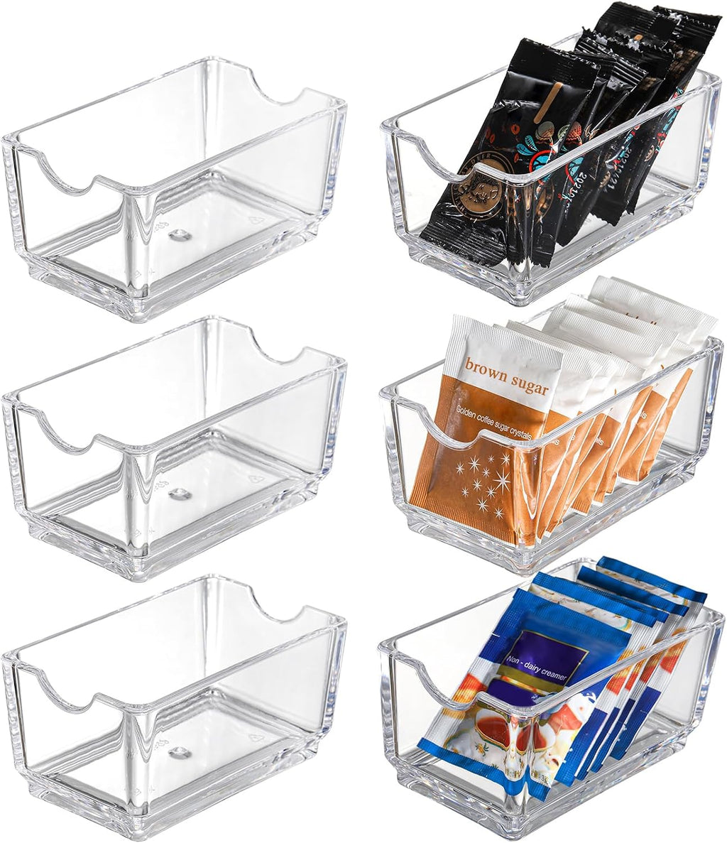 Set of 6 Sugar Packet Holder, Acrylic Tea Bag Bowl for Drawer, Clear Caddy Tea Packet Storage Container Dispenser for
