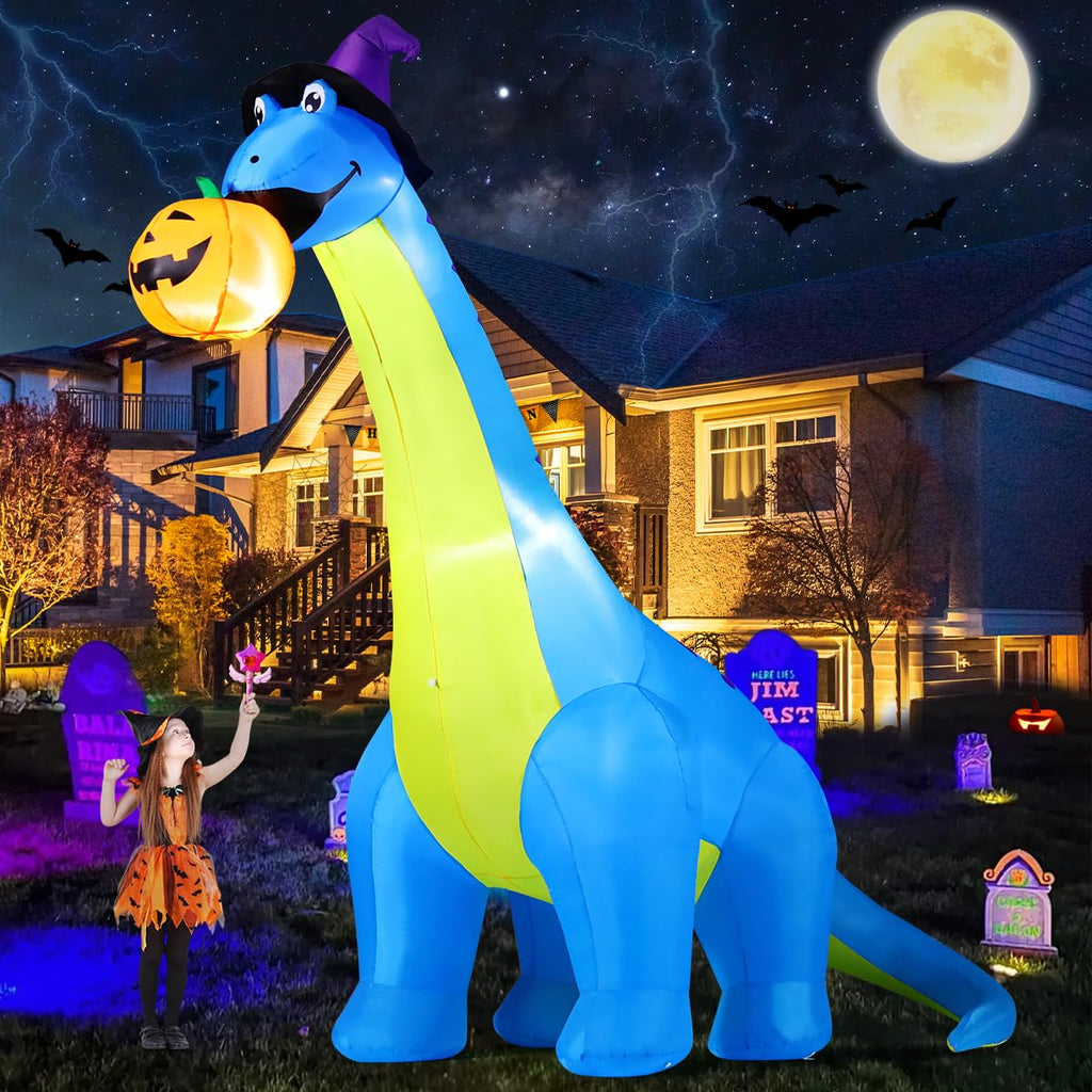 Halloween Inflatables 10 FT Dinosaurs Eating Pumpkin Decorations