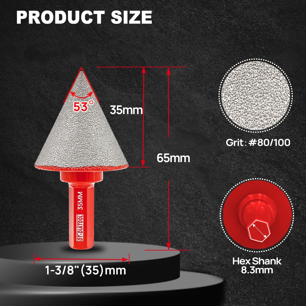 DT-DIATOOL Diamond Beveling Chamfer Bits - Diamond Countersink Drill Bit 2 Inch with Hex Shank for Enlarging Trimming Shaping Existing Holes of Granite Marble Porcelain Tiles,Size of 0 to 50mm 2pcs