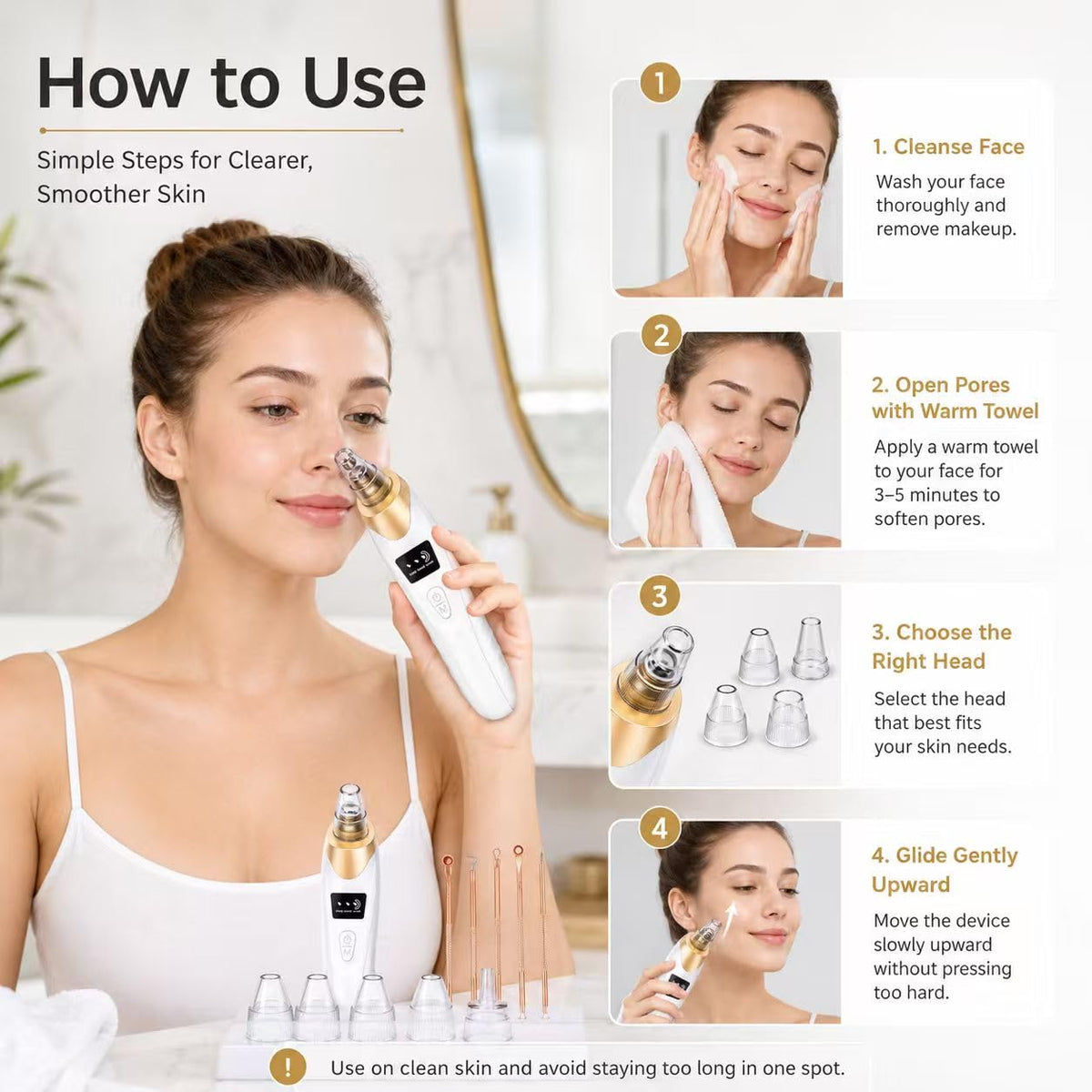 2026 Blackhead Remover Vacuum USB Pore Vacuum with 5 Suction Heads-Khaki