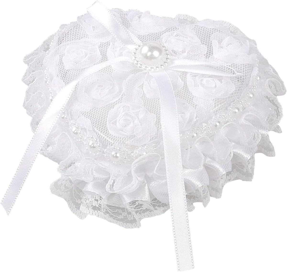 Romantic Heart Shaped Wedding Ring Bearer Box Wedding Ring Holder Lace Pearl Flower Elegant Ring Bearer Pillow for