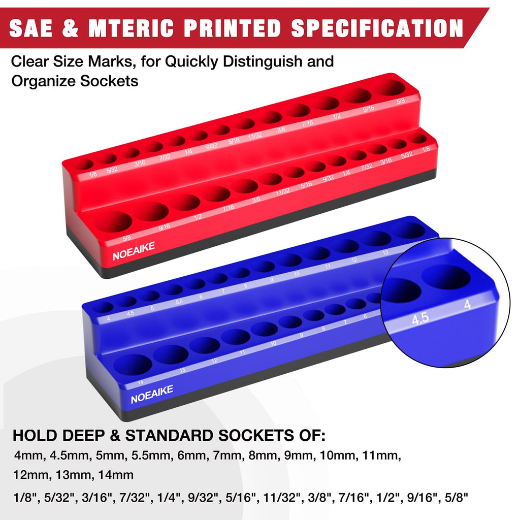 2-Pack 1/4 Inch Magnetic Socket Organizer Metric &SAE