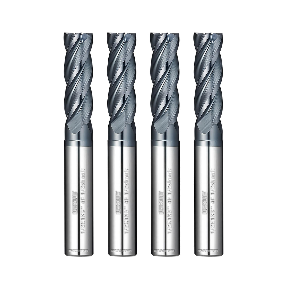 WEXWE Tools Carbide End Mill Square Milling Cutter for Cutting Alloy Steels,Cast Iron, Hardened Steel - 4 Flute Cutting Tools 1/2 Shank (1/2-3.0" 4PCS)