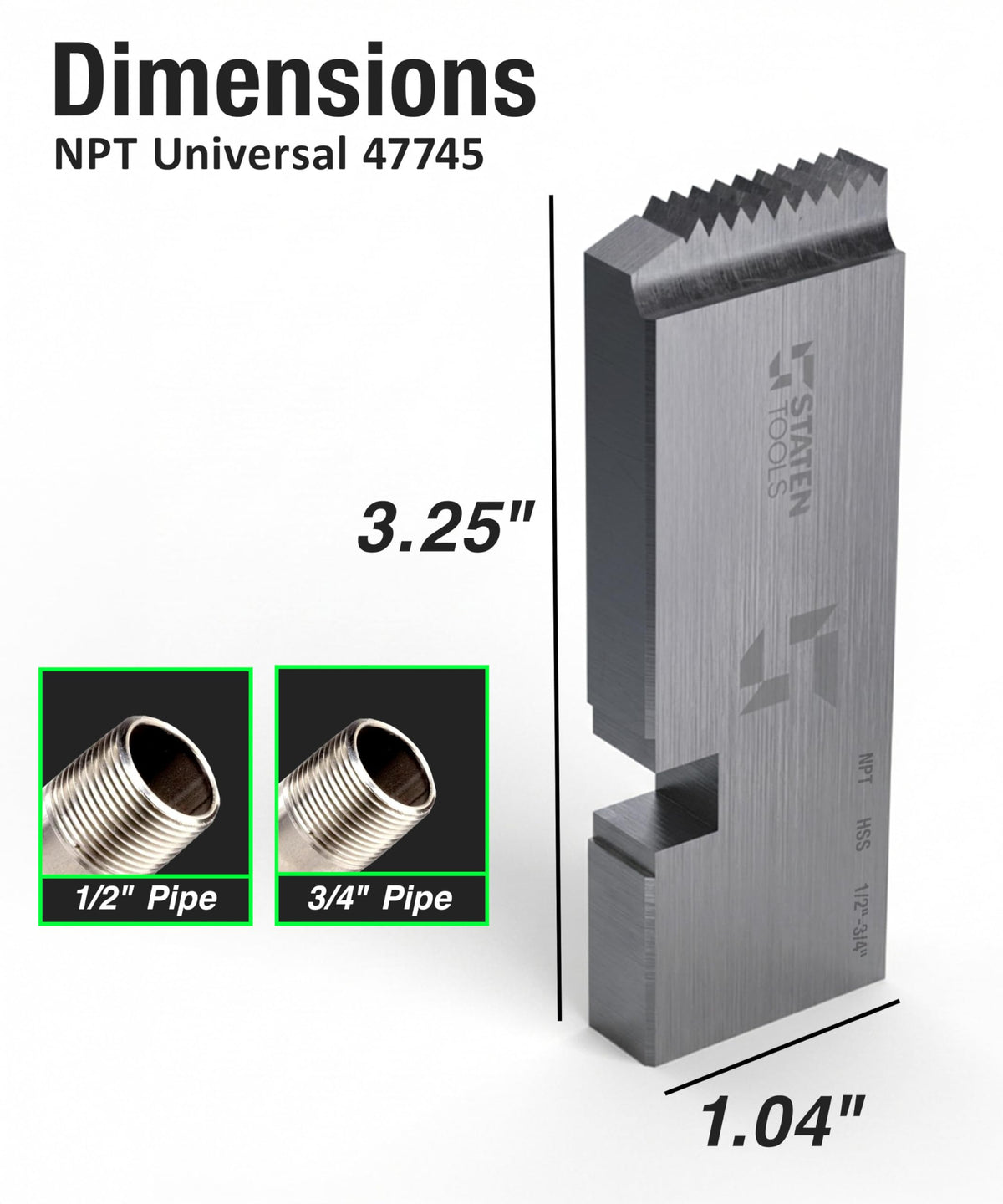 Staten Tools 47745 HSS Pipe Dies 1/2 to 3/4 In NPT for Ridgid 811A