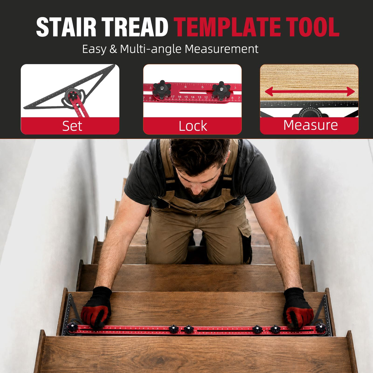 Stair Tread Template Tool, 8"-52" Jig Stair Gauge,Double-Ended Solid Nut Locking Stair Tread Jig, Aluminium Alloy