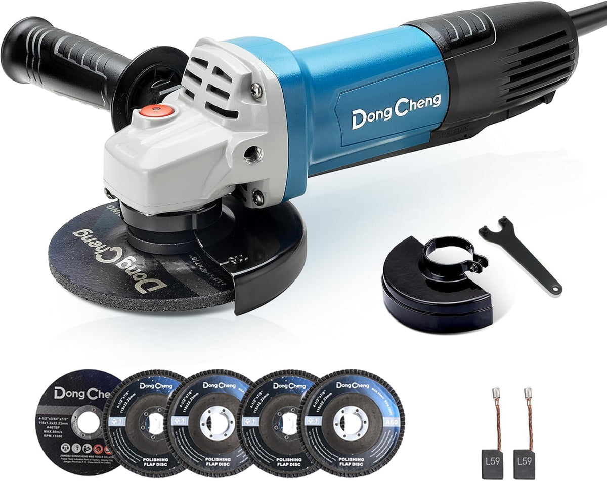 DongCheng Angle Grinder, 4-1/2 Inch 6.7A 800W 11800RPM Paddle Switch Electric Grinder with Cutting & Grinding Wheels