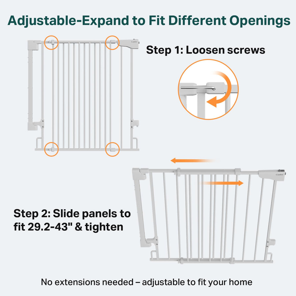 29.2-43" Adjustable Hardware/Pressure-Mounted Pet & Child Safety Gate with Auto-Close Walk-Through Door for Stairs, Hallways & Wide Doorways — White