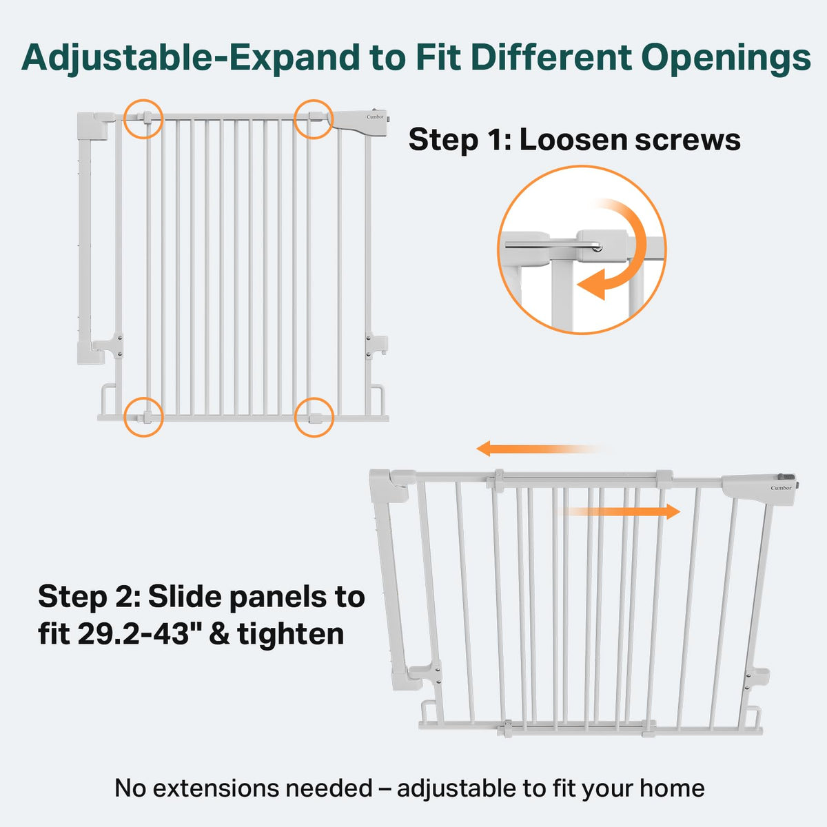 29.2-43" Adjustable Hardware/Pressure-Mounted Pet & Child Safety Gate with Auto-Close Walk-Through Door for Stairs, Hallways & Wide Doorways — White