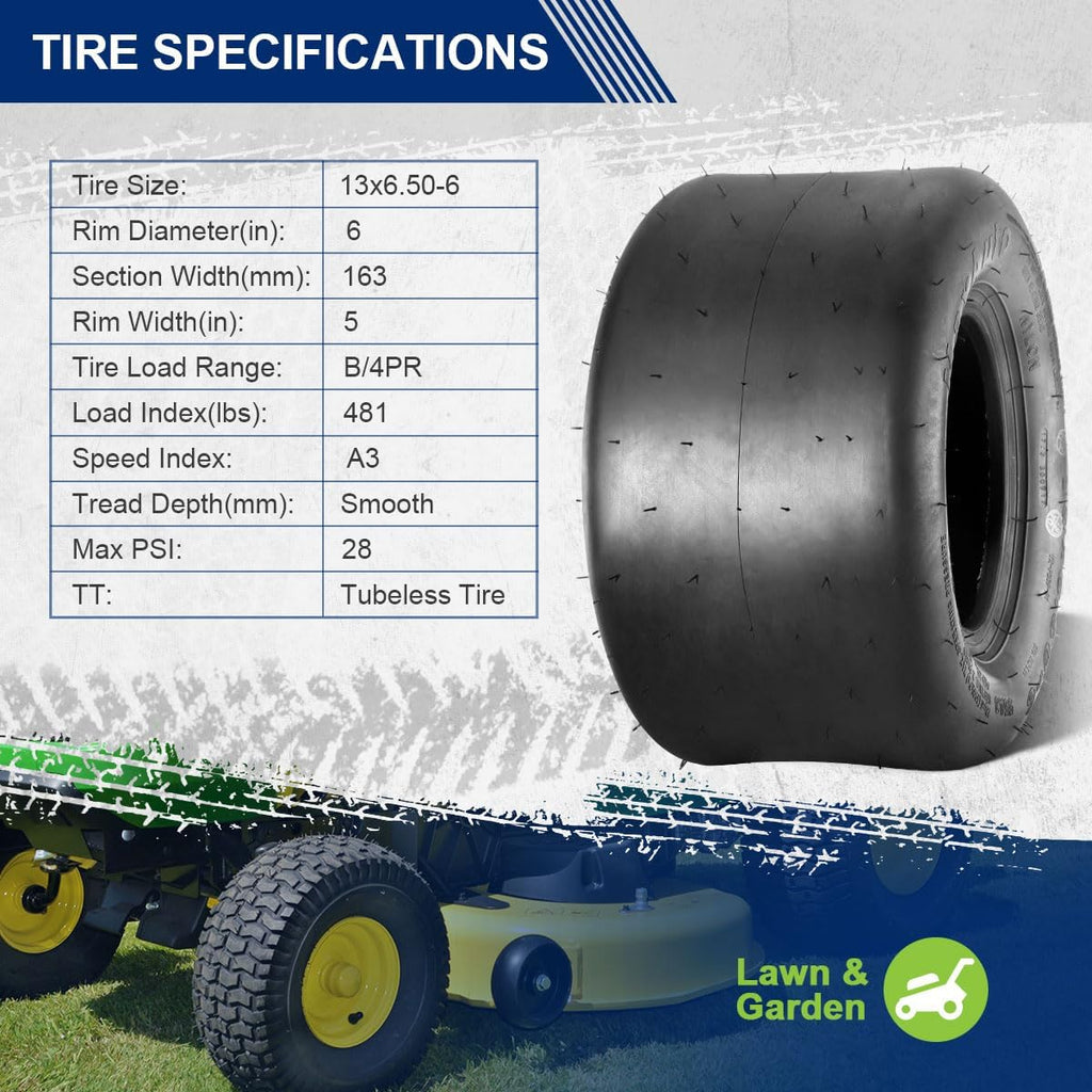 13x6.50-6 Lawn Mower Tires,13x6.50x6nhs Zero Turn Tires,13-6.50-6 Smooth Turf Tires,13x6.5-6 Tires Replacement For