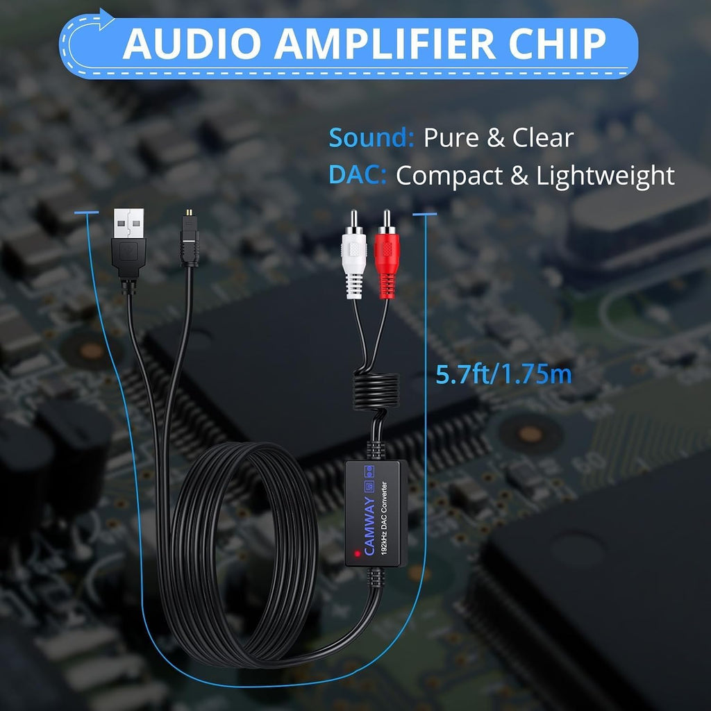 Digital to Analog Audio Converter,Optical to RCA Converter,SPDIF to RCA,192kHz DAC Converters 5.7 ft Audio