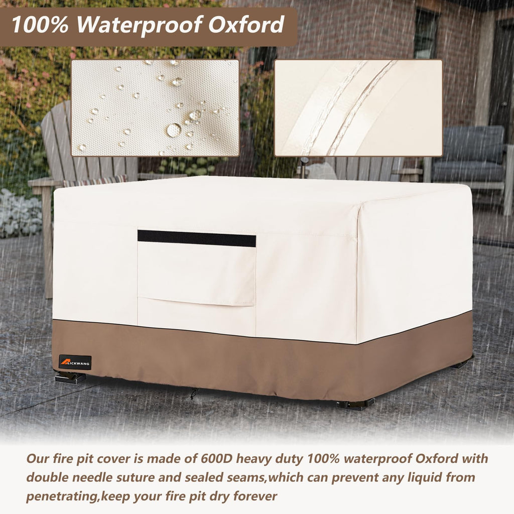 Fire Pit Cover Rectangular, Outdoor Heavy Duty 600D 100% Waterproof Tear-Resistant 52 Inch Fire Table Cover