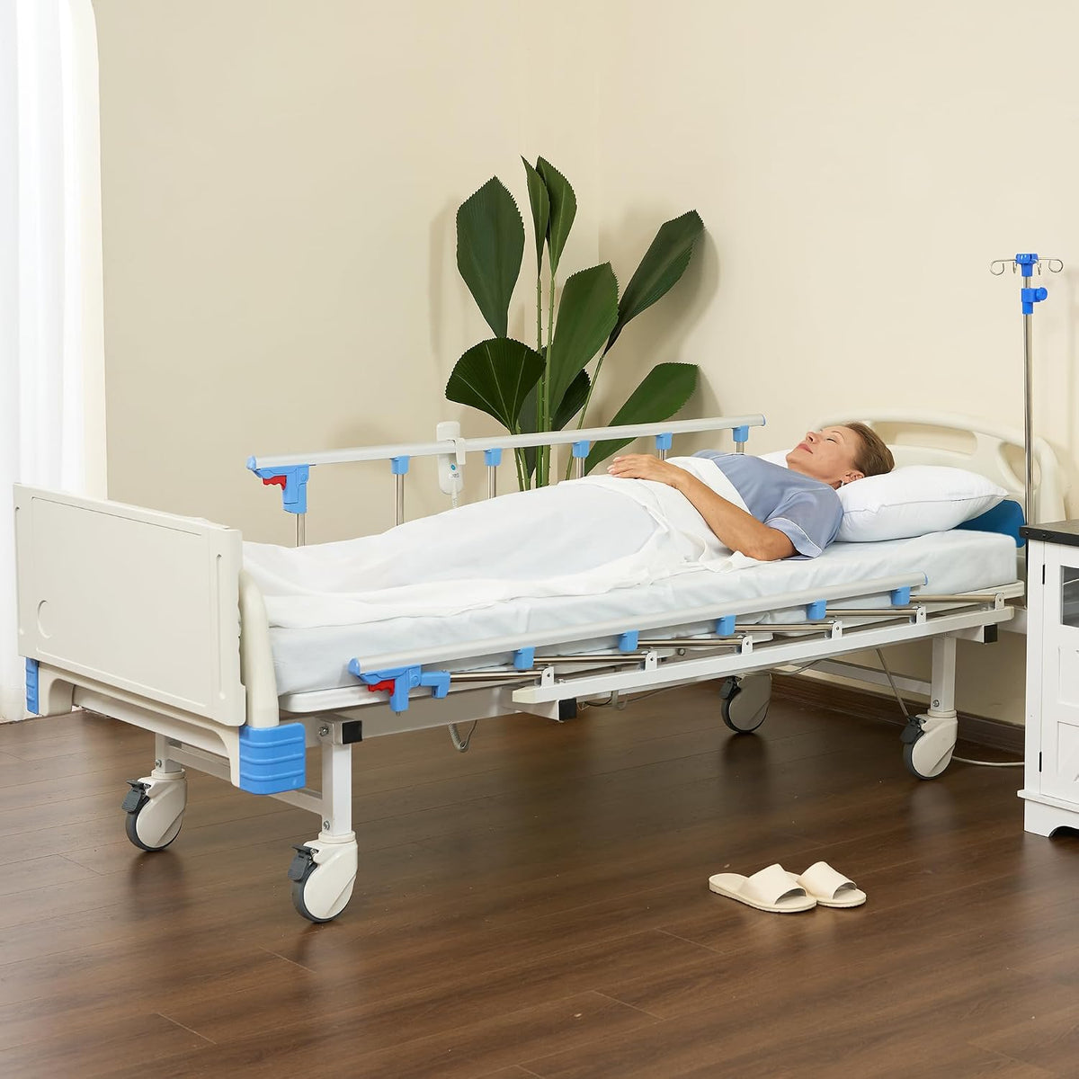 Hospital Bed Electric 2 Function, 5-Inch Locking Casters for Home Hospital Use, 530LBS Loading, with IV Pole, Bed