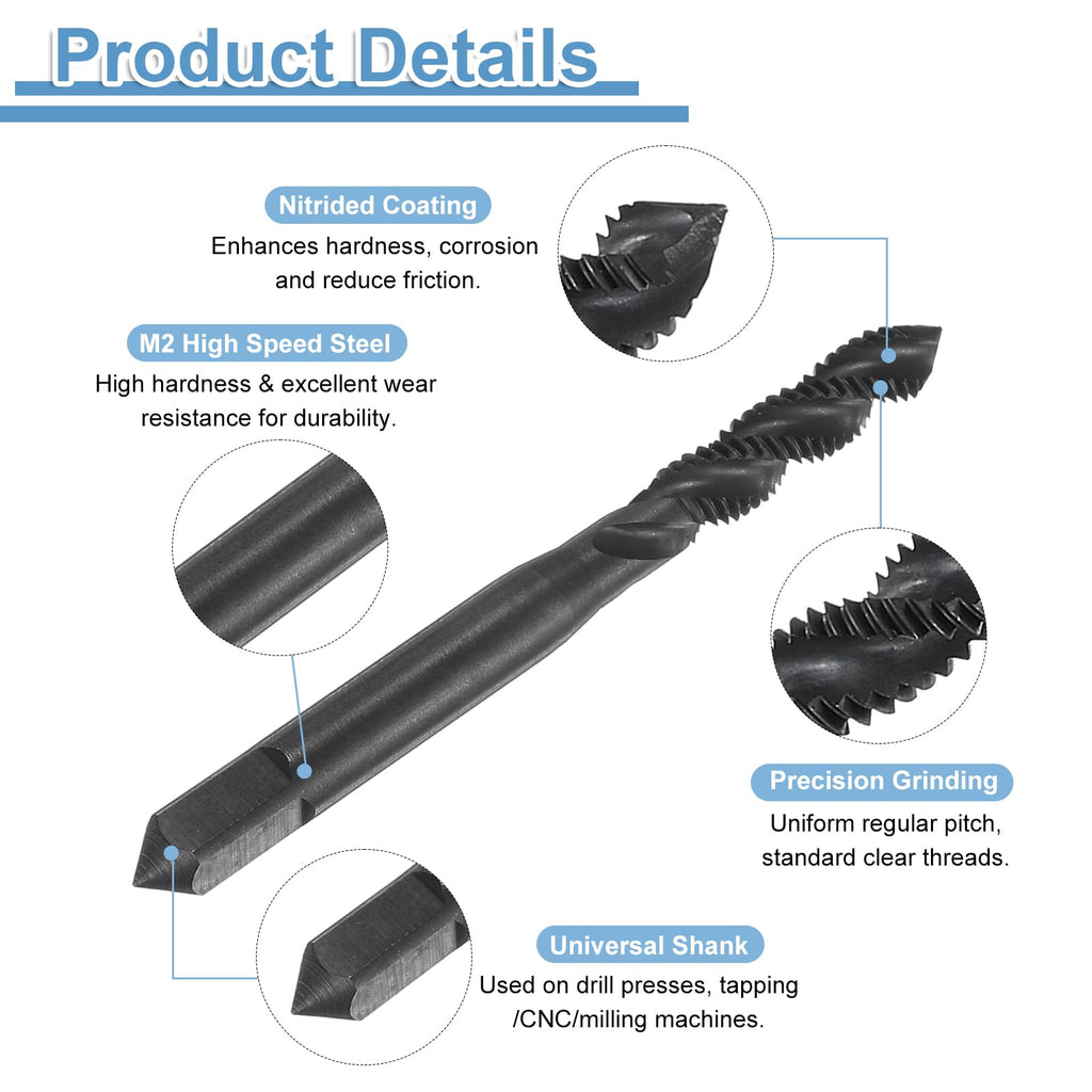 uxcell Spiral Flute Thread Taps 12-28 UNF 2B Machine Threading Tap Bit, Nitrided Coated Screw Tapping Repair Tool, M2 High-Speed Steel (HSS)
