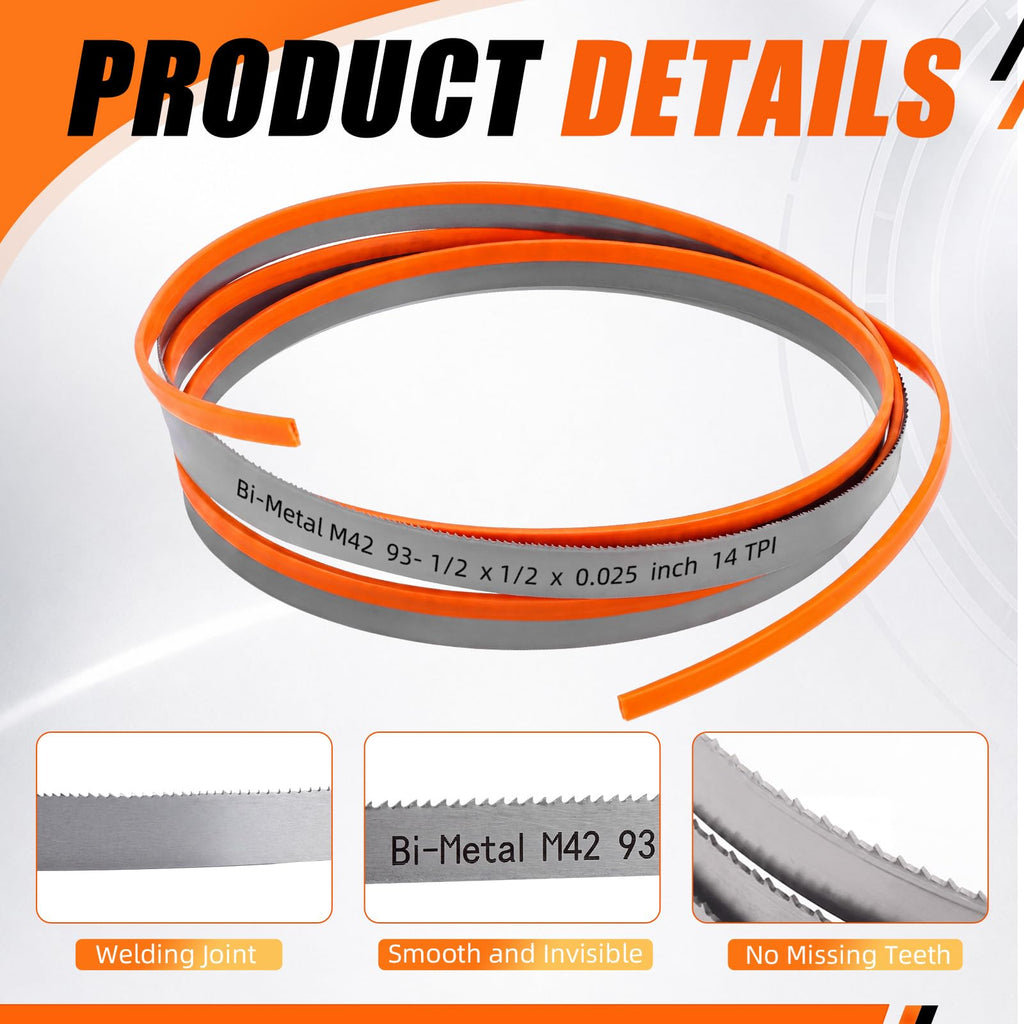 ElaraBerry 2 Pcs Band Saw Blades, 93-1/2" X 1/2" X 0.025",14 Tpi