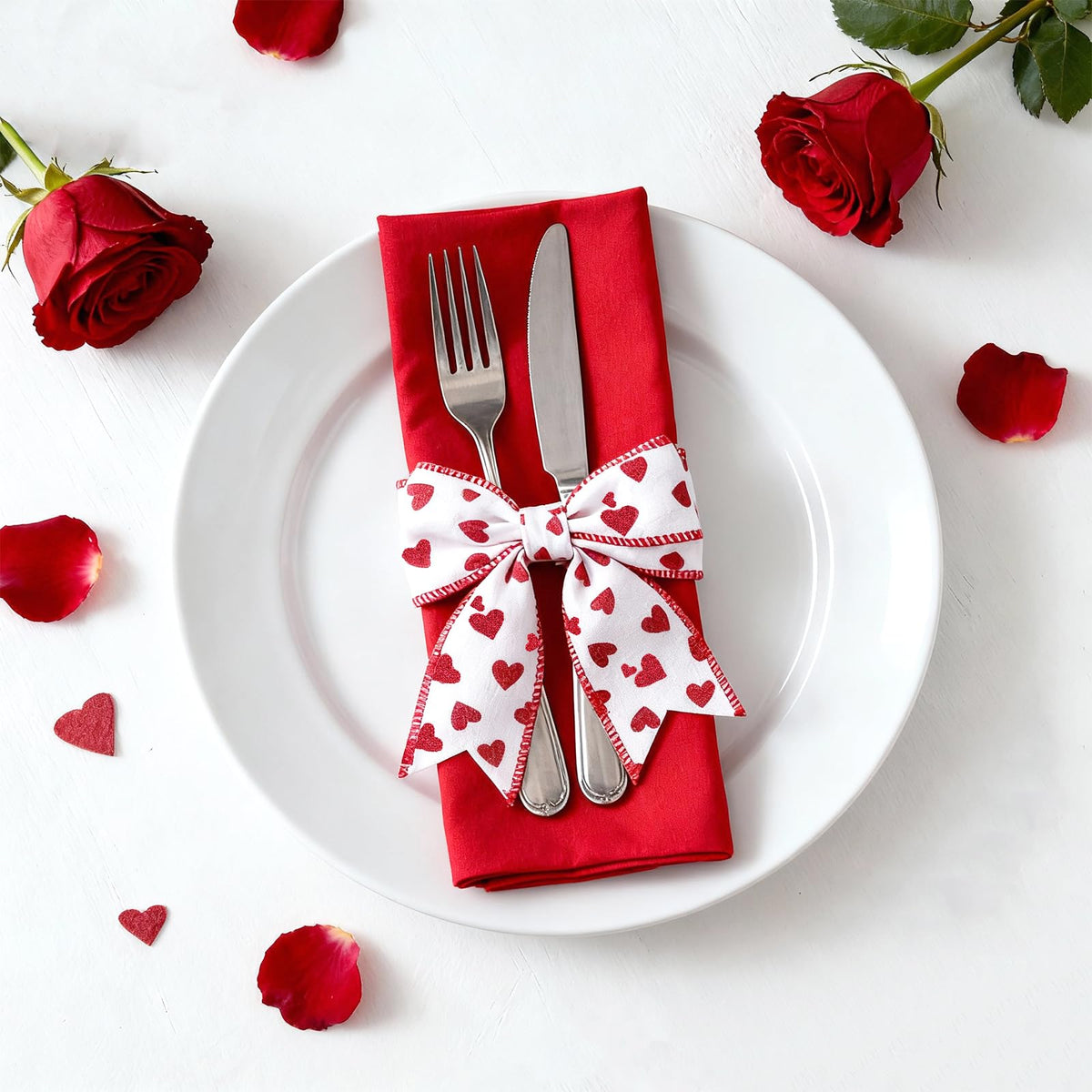 Valentine Heart Ribbon Wired Edge - 1-1/2 Inch x 11 Yards Fabric Red Ribbon with Glitter Heart, Happy Valentines Day