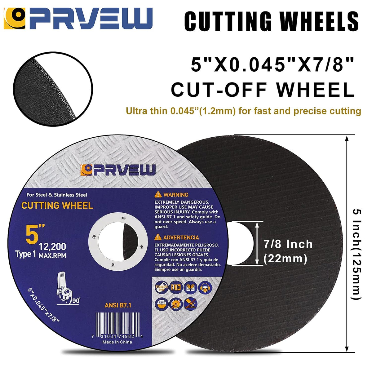 5 Inch Cut Off Wheels,10-Pack 5"x0.045"x7/8" Quality Cutting Disc