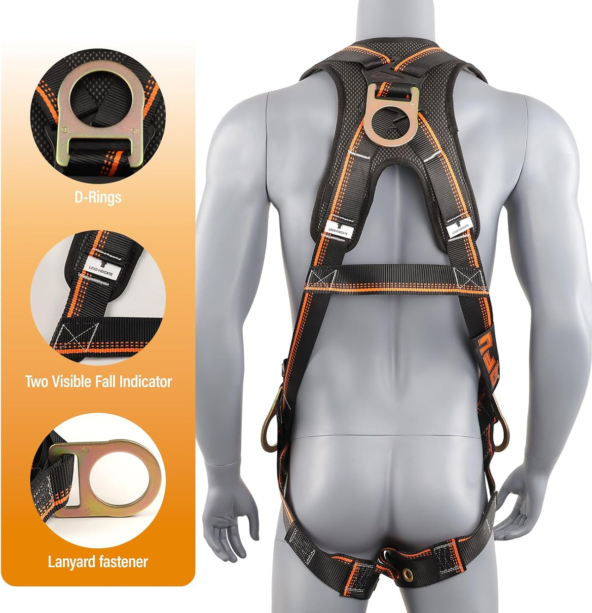 Full Body Safety Harness & Fall Protection Kit with Padded Straps, ANSI Compliant, Includes Shock-Absorbing Lanyard