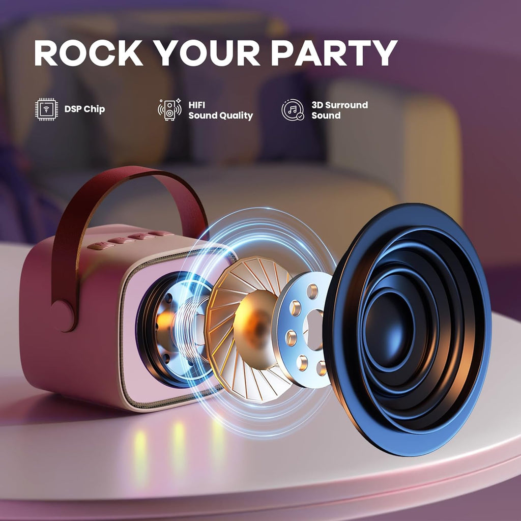 Karaoke Machine for Kids, Birthday Gifts for Girls Ages 4-12 Years Toy | 2 Wireless Microphones, Mini Portable