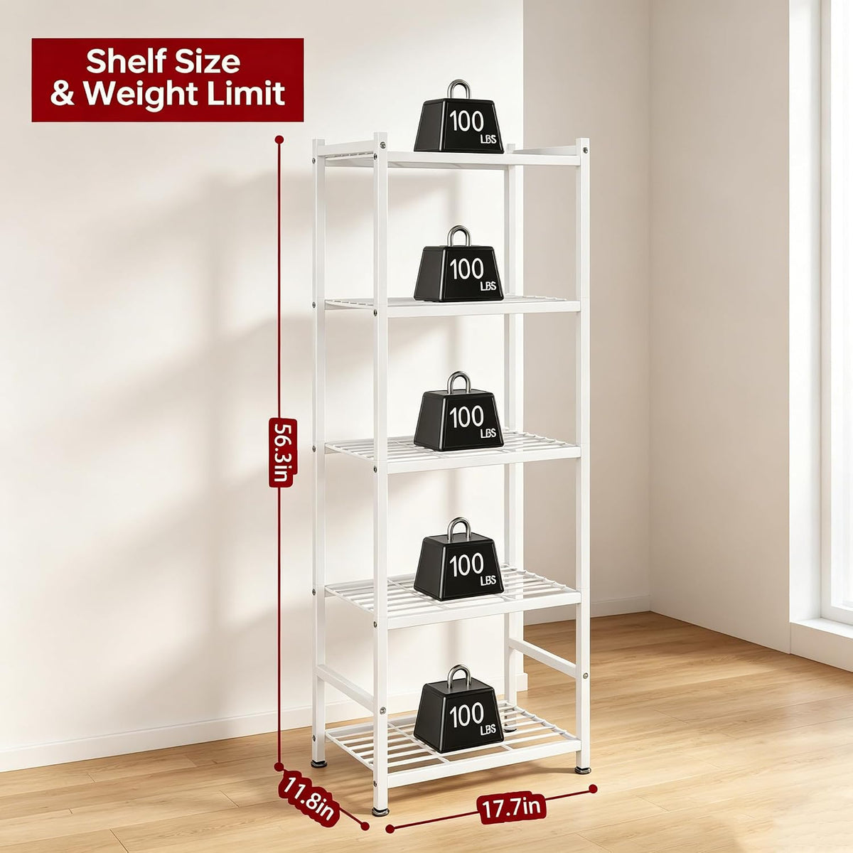 Small Storage Shelves, 5-Tier Metal Shelving Unit with Adjustable Feet, Compact Shelf Organizer for Garage, Kitchen