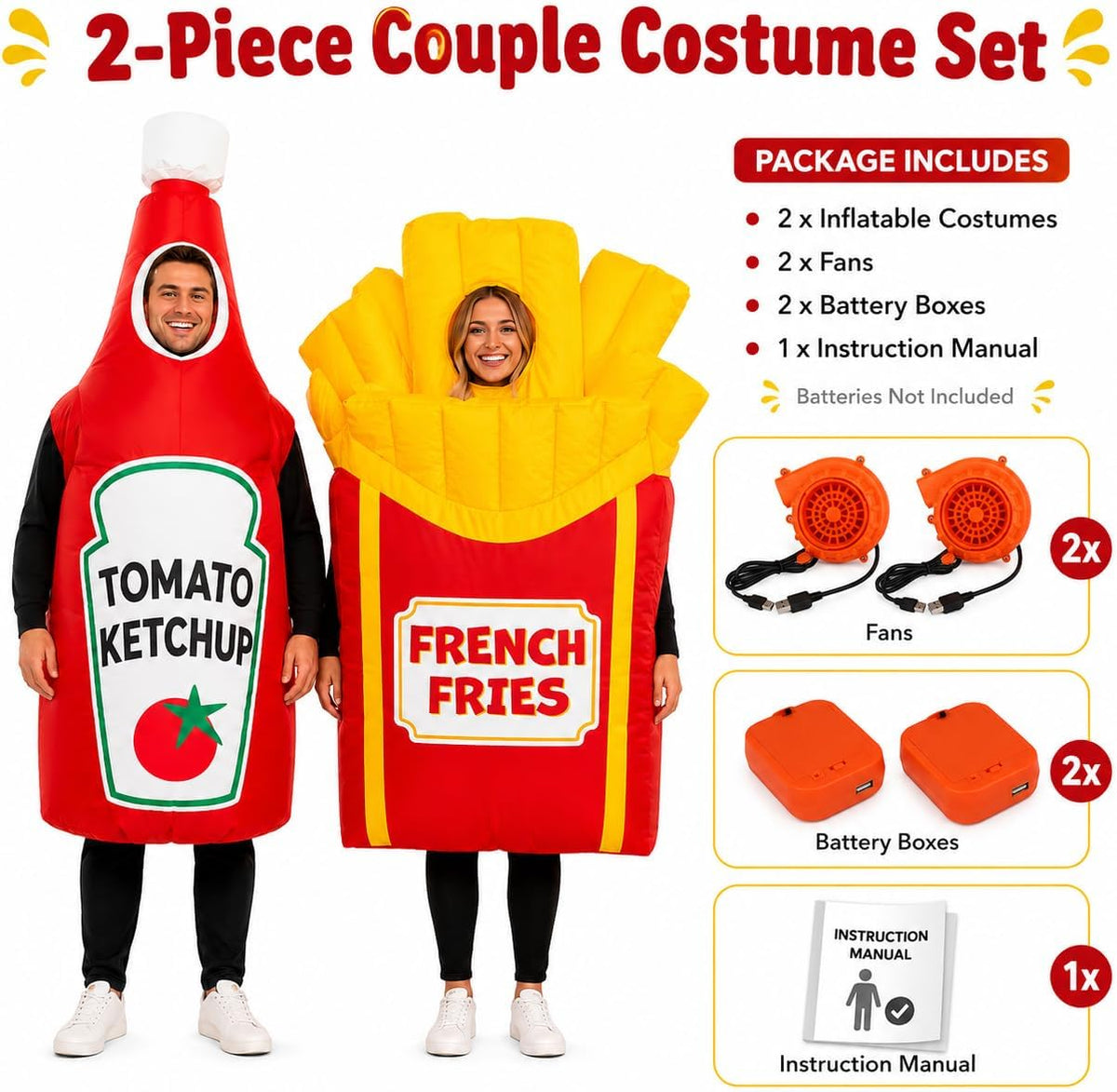 Adult Inflatable Couple Costume, Ketchup and Fries Party Outfits