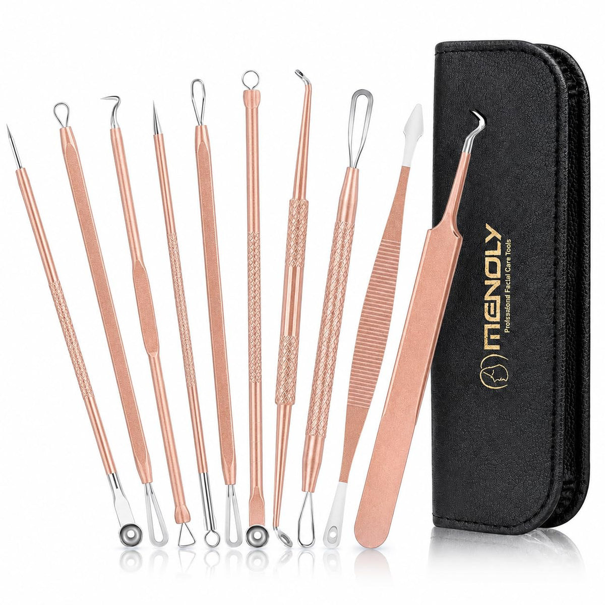 Pimple Popper Tool Kit, MENOLY 10 Pcs Blackhead Remover Comedone Extractor Acne Removal Kit for Blemish, Whitehead