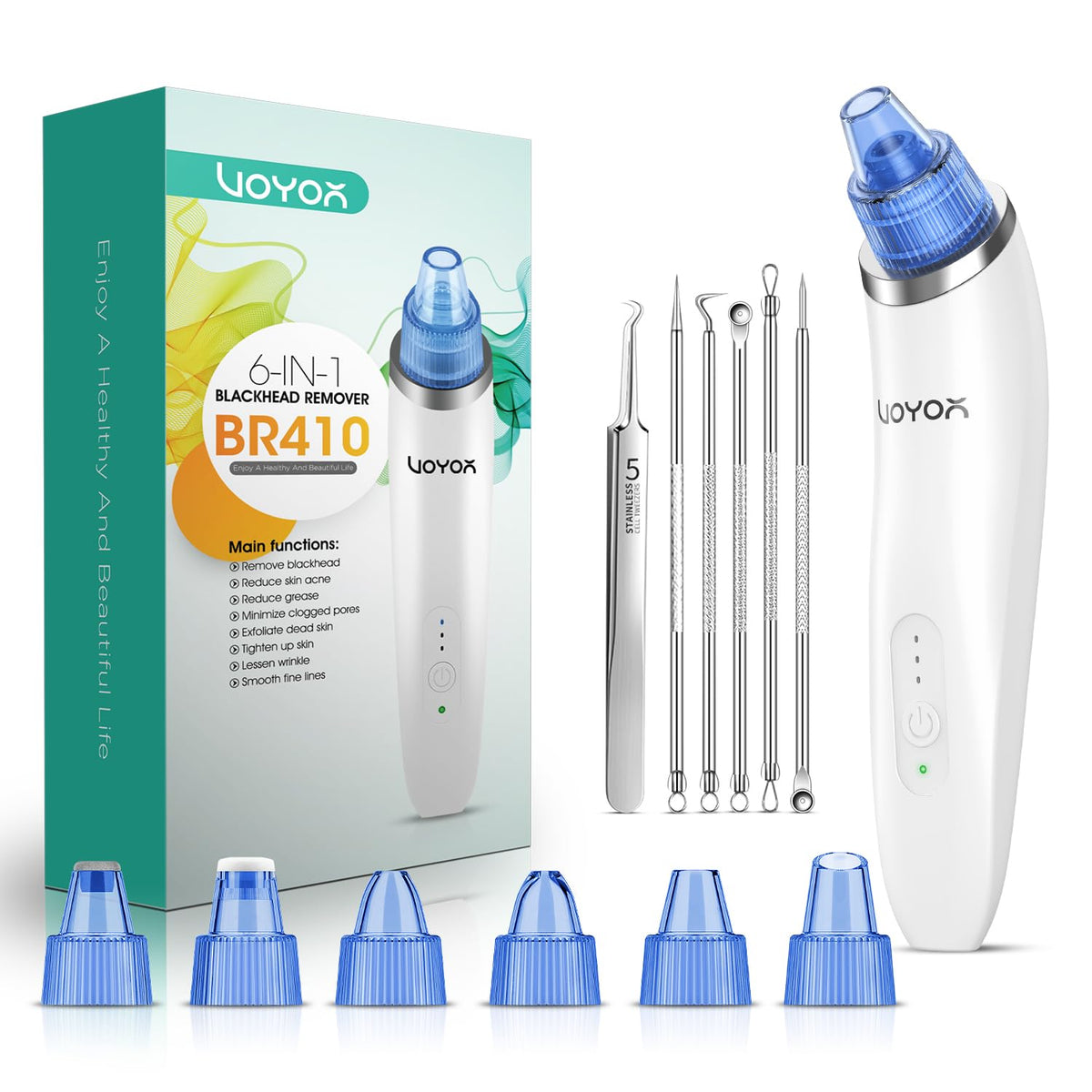 Blackhead Remover Pore Vacuum with 6 Suction Heads for Face