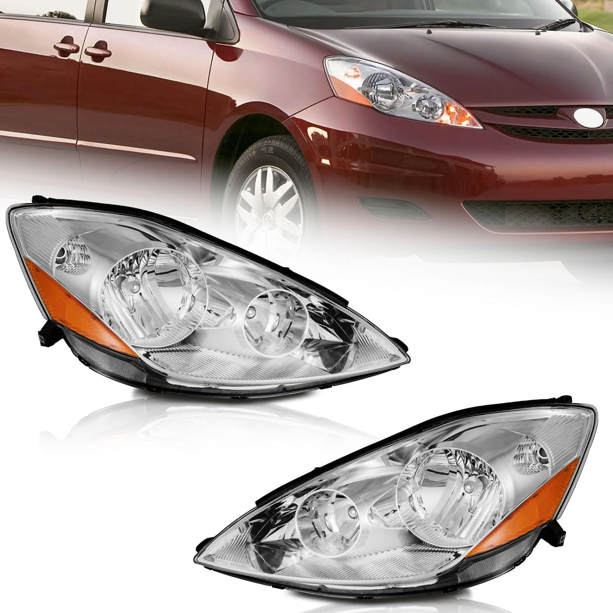 WEELMOTO Halogen Headlights Assembly for 2006-2010 Toyota Sienna