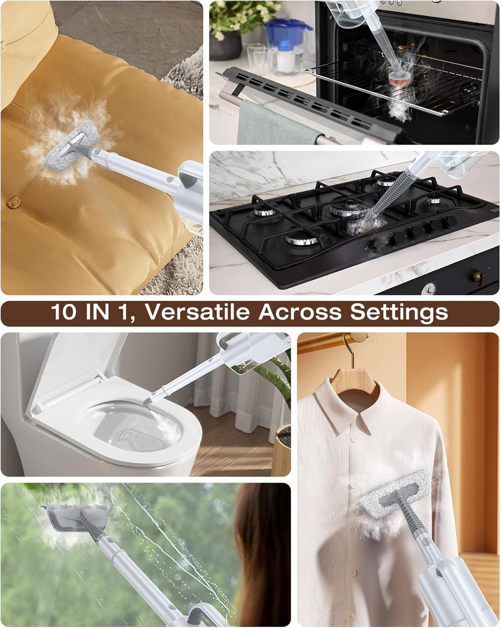 10-in-1 Steam Mop, Detachable Handheld Steam Cleaner for Multi-Surface | 350ml Tank,10s Heat-Up,248°F Steam