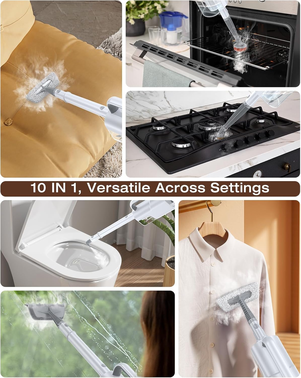 10-in-1 Steam Mop, Detachable Handheld Steam Cleaner for Multi-Surface | 350ml Tank,10s Heat-Up,248°F Steam