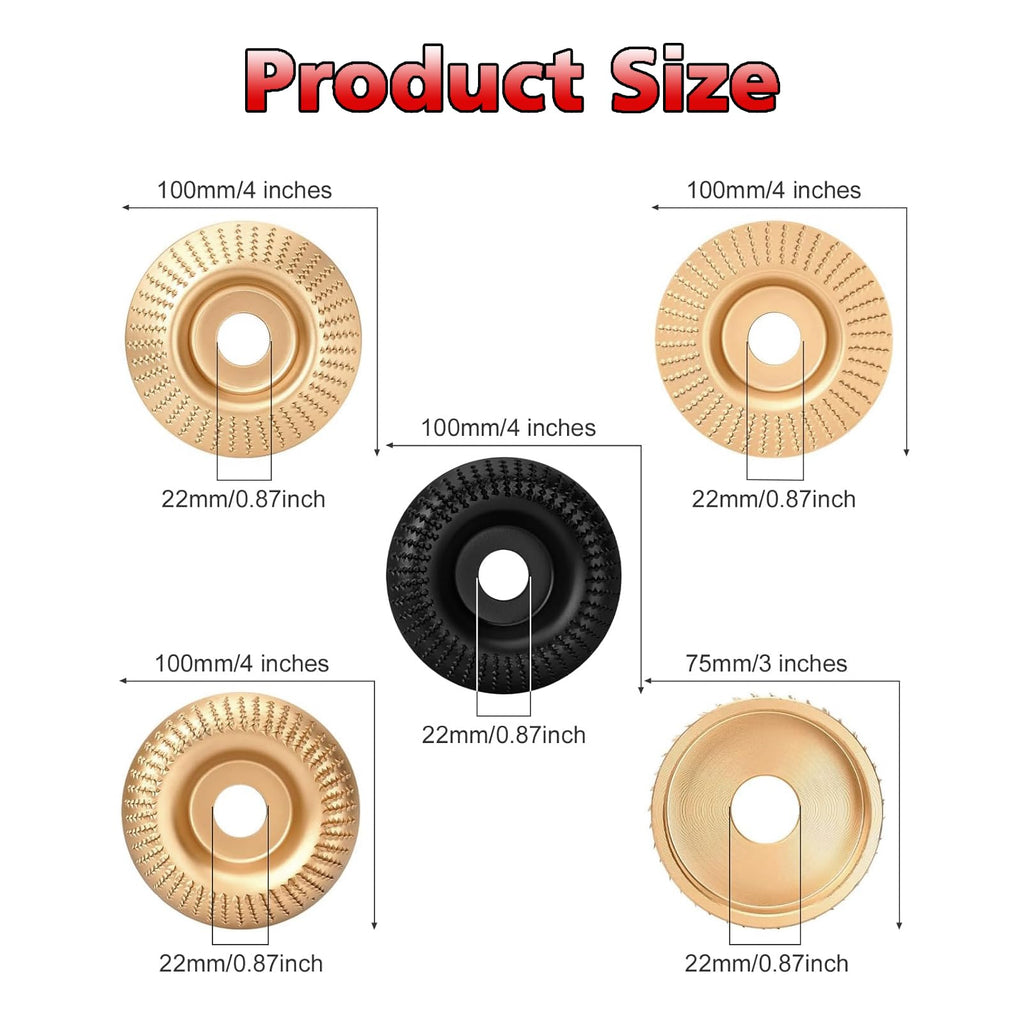 5PCS Angle Grinder Wood Carving Disc Set for 4-1/2 Inch Grinders