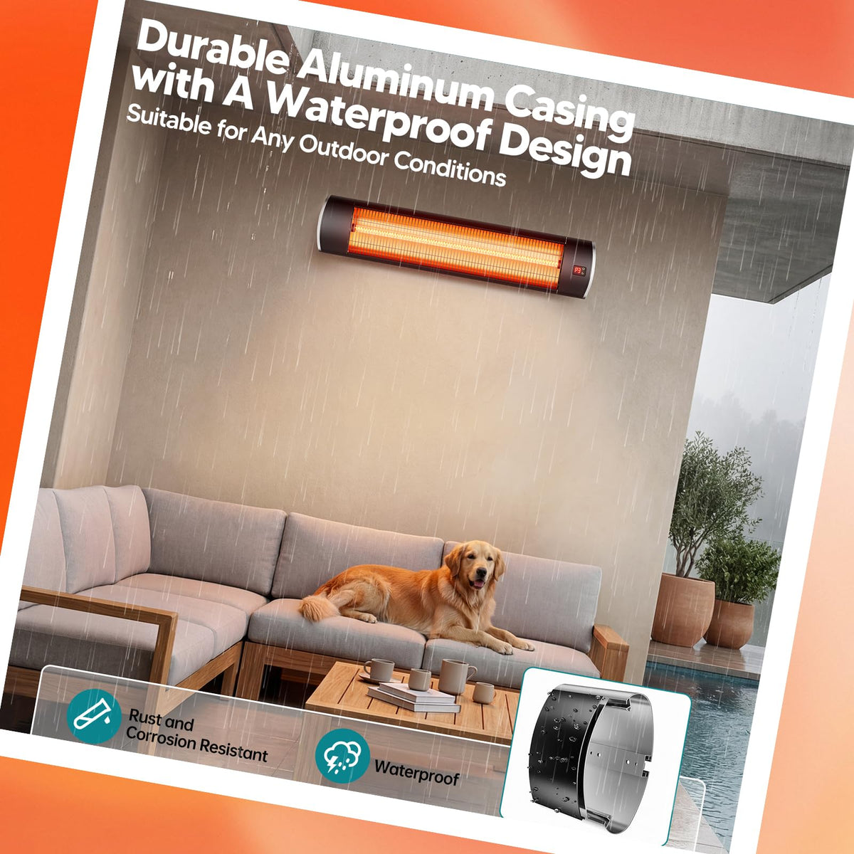Wall-Mounted Electric Patio Heater for Outdoor, 1500W Infrared 3 Heat Levels, 24H Timers, 1s Heating Carbon Fiber