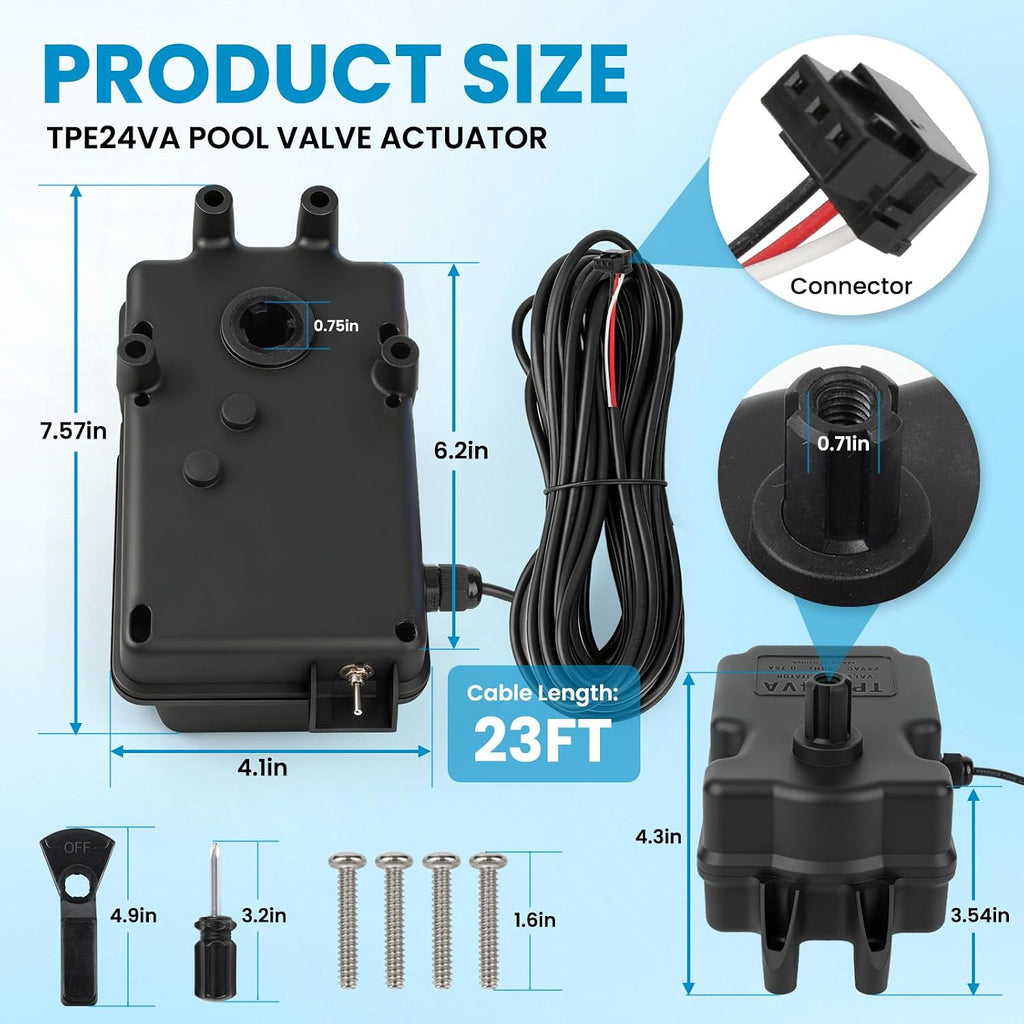 TPE24VA Upgraded 24-Volt Pool Valve Actuator Control, Universal Replacement Valve Actuator Compatible with All 24VAC Control Systems, Ideal for Pools, Spas, Solar Heating Equipment