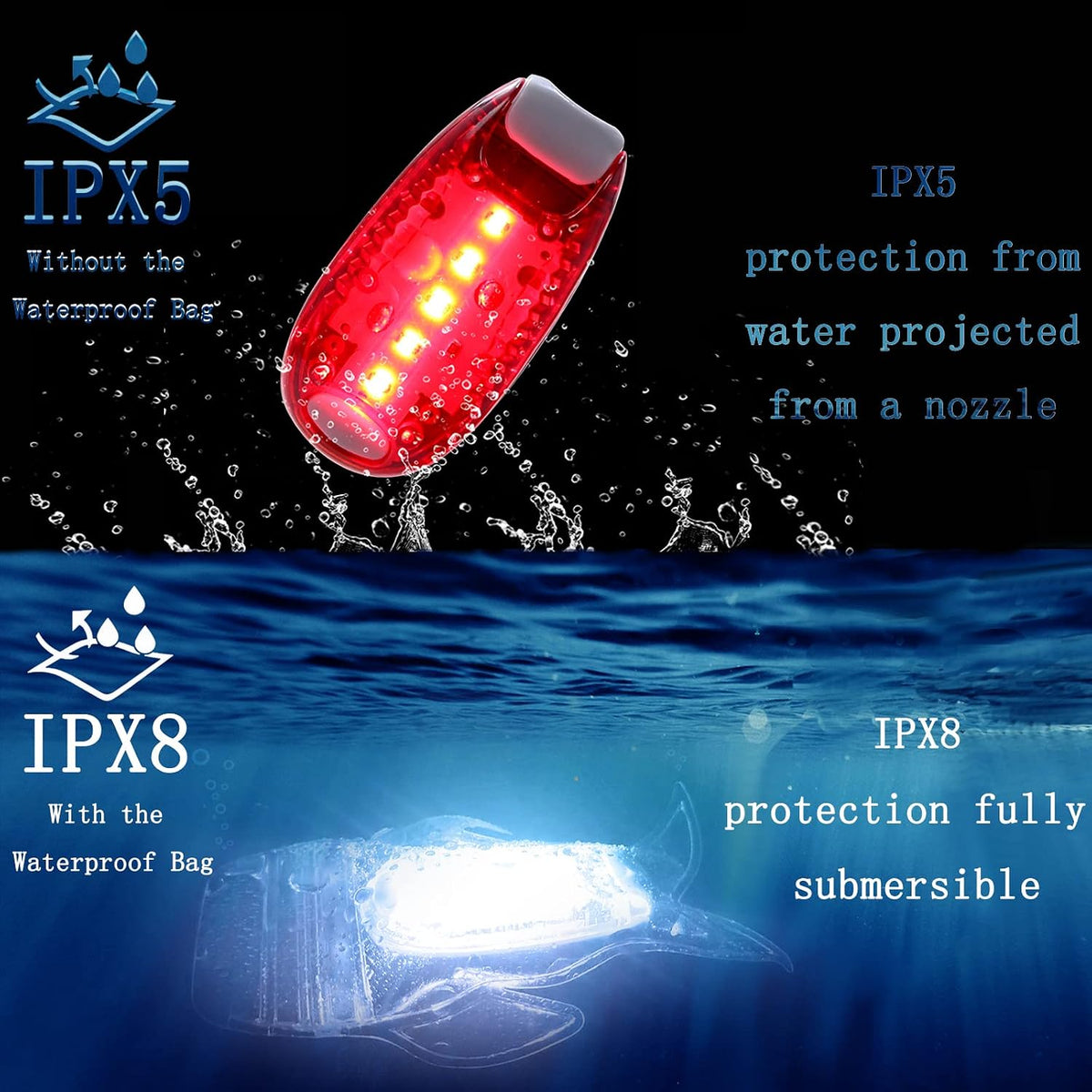 Amzonly 4Pack Kayak Lights with IPX8 Fish-shaped Waterproof Bag, Battery Operated Navigation Lights for Night Kayaking, Clip on for Paddle board, Pontoon Boat, Dinghy, Canoe, Jetski, Kayak Accessories