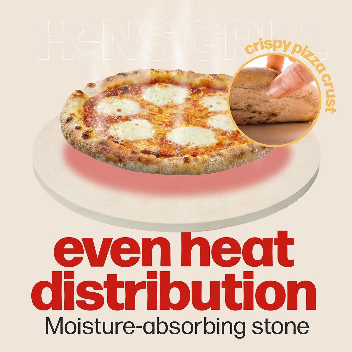 Circular Pizza Stone, 15 Inch Cordierite Stone with Wooden Peel