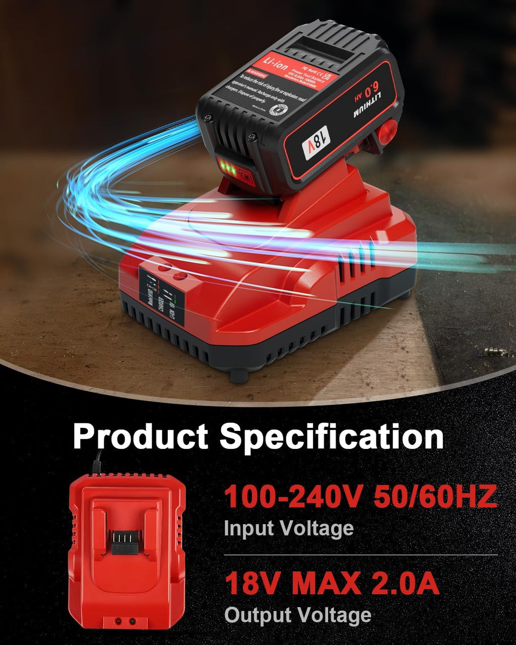 2-Pack 18V 6.0Ah Replacement for Milwaukee M-18 Battery and 1 Charger(red)