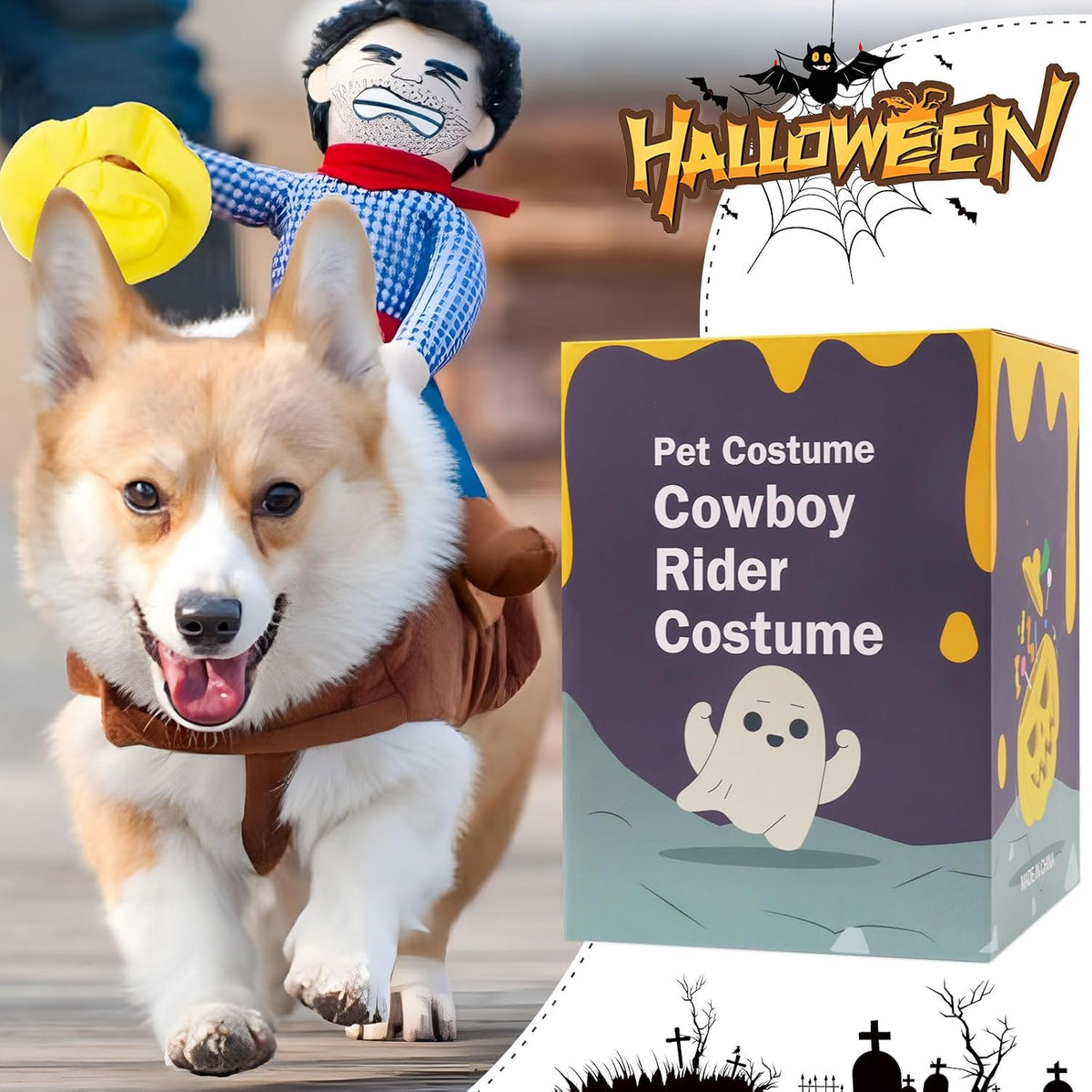 Cowboy Rider Dog Costume for Dogs Clothes Knight Style with Doll and Hat